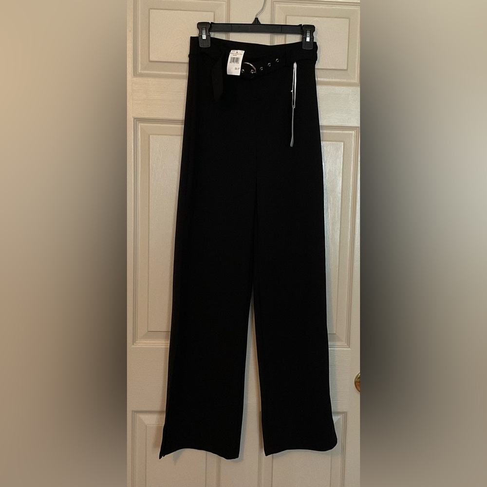 Iris pant Black Wide Leg High Waisted Pants w/Belt & Side Slits Women's Size S